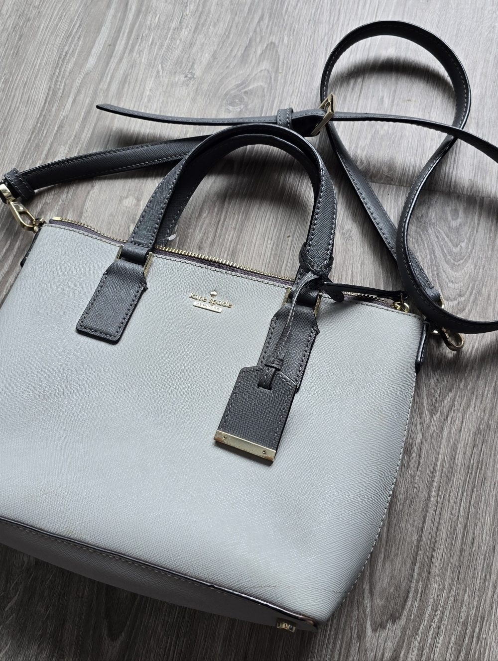 KATE SPADE Two-Tone Gray and Black Satchel Purse Handbag Monochrome